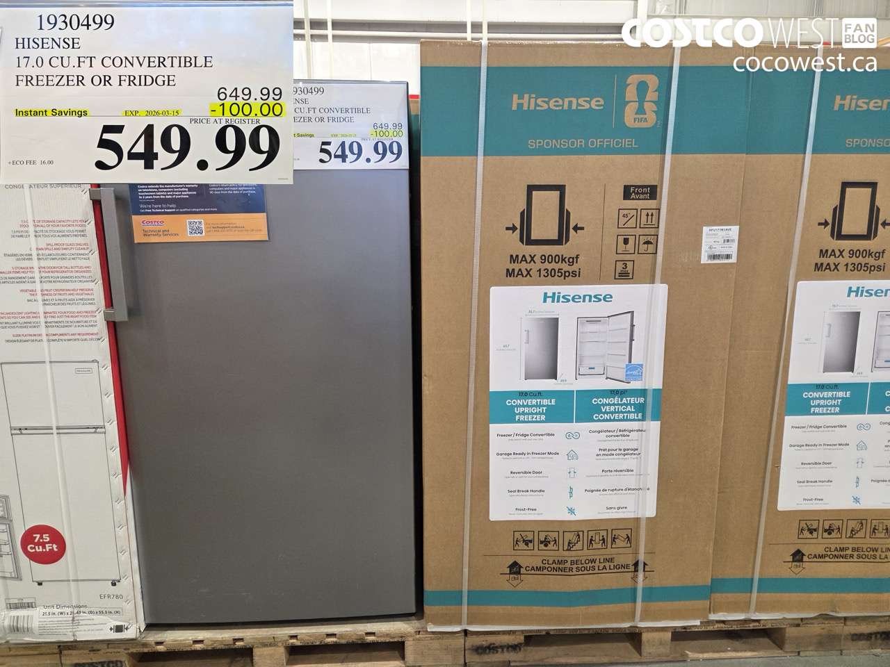 1930499 HISENSE 17.0 CU. FT CONVERTIBLE FREEZER OR FRIDGE ($100.00 INSTANT SAVINGS EXPIRES ON 2026-03-15) $549.99