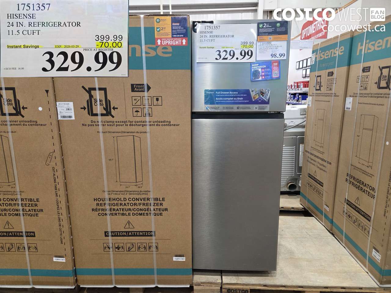 1751357 HISENSE 24 IN. REFRIGERATOR 11.5 CUFT ($70.00 INSTANT SAVINGS EXPIRES ON 2026-03-29) $329.99