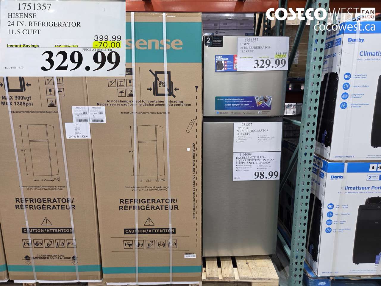 1751357 HISENSE 24 IN. REFRIGERATOR 11.5 CUFT ($70.00 INSTANT SAVINGS EXPIRES ON 2026-03-29) $329.99