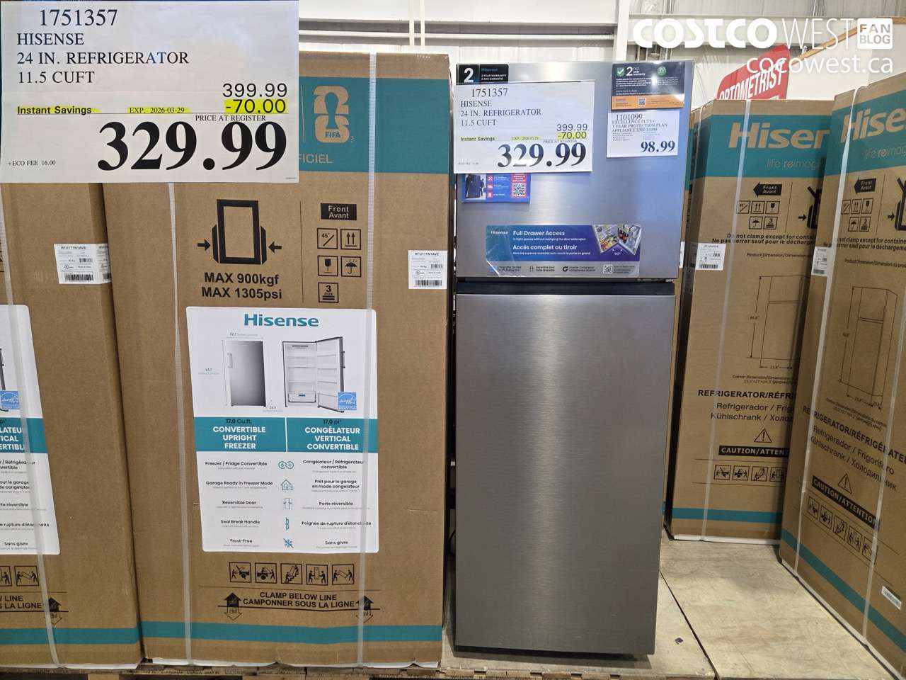 1751357 HISENSE 24 IN. REFRIGERATOR 11.5 CUFT ($70.00 INSTANT SAVINGS EXPIRES ON 2026-03-29) $329.99