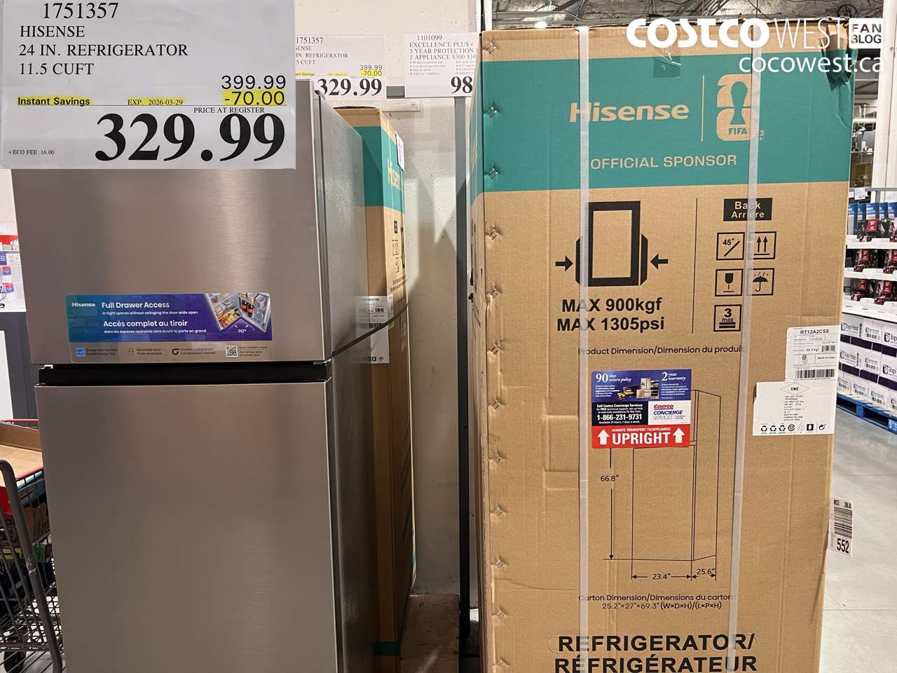 1751357 HISENSE 24 IN. REFRIGERATOR 11.5 CUFT ($70.00 INSTANT SAVINGS EXPIRES ON 2026-03-29) $329.99