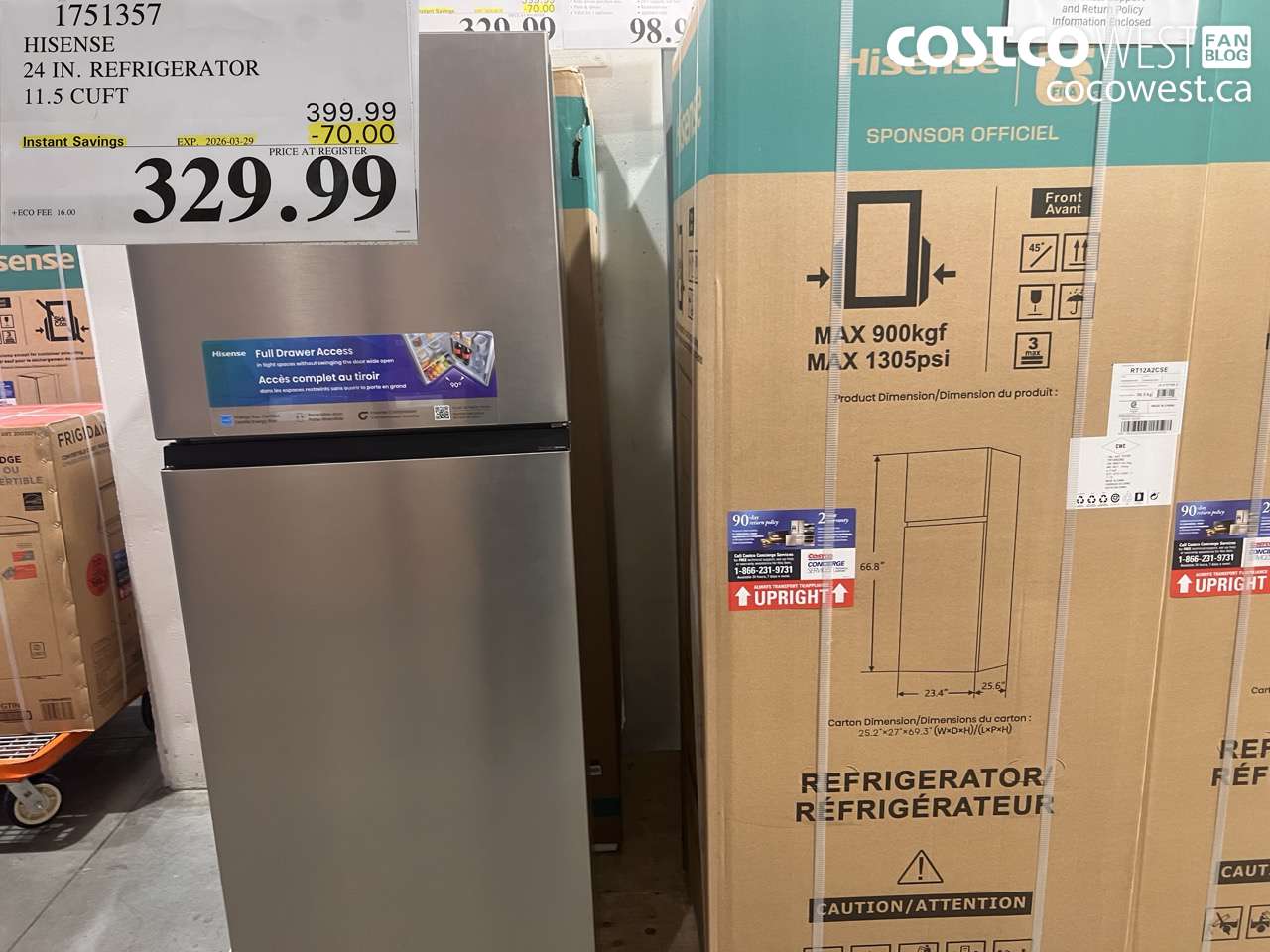 1751357 HISENSE 24 IN. REFRIGERATOR 11.5 CUFT ($70.00 INSTANT SAVINGS EXPIRES ON 2026-03-29) $329.99