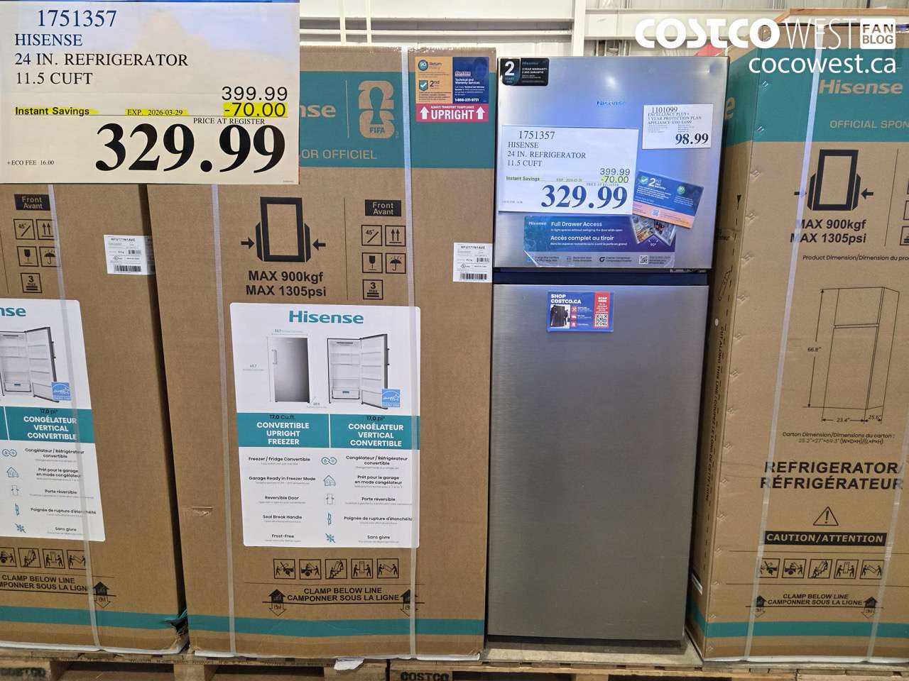 1751357 HISENSE 24 IN. REFRIGERATOR 11.5 CUFT ($70.00 INSTANT SAVINGS EXPIRES ON 2026-03-29) $329.99