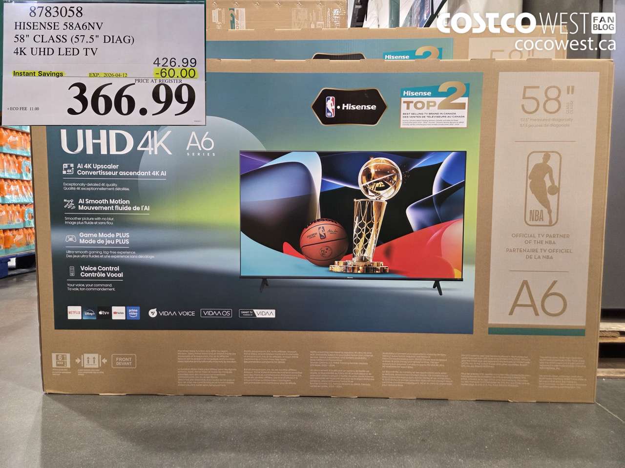 8783058 HISENSE 58A6NV 58