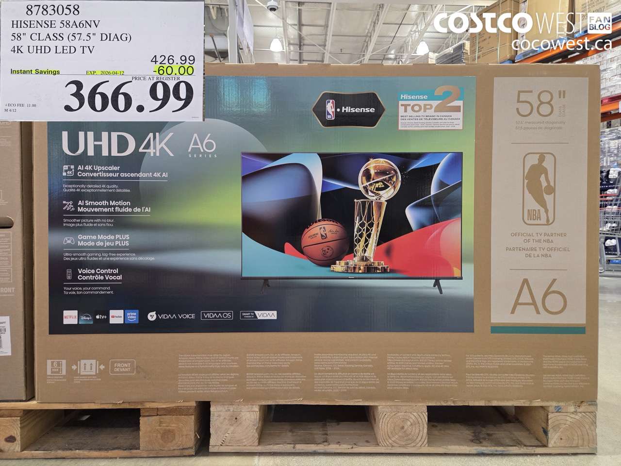 8783058 HISENSE 58A6NV 58