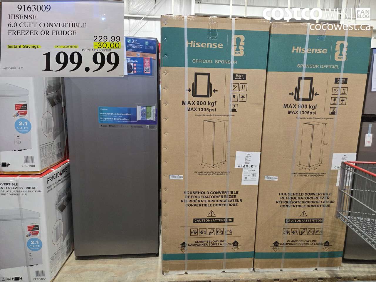 9163009 HISENSE 6.0 CUFT CONVERTIBLE FREEZER OR FRIDGE ($30.00 INSTANT SAVINGS EXPIRES ON 2026-04-01) $199.99