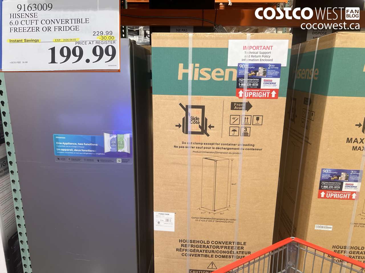 9163009 HISENSE 6.0 CUFT CONVERTIBLE FREEZER OR FRIDGE ($30.00 INSTANT SAVINGS EXPIRES ON 2026-04-01) $199.99