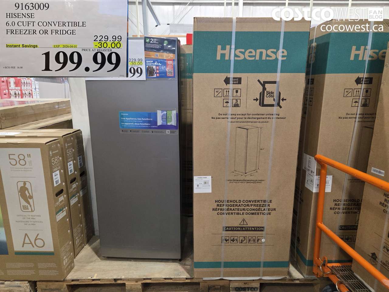9163009 HISENSE 6.0 CUFT CONVERTIBLE FREEZER OR FRIDGE ($30.00 INSTANT SAVINGS EXPIRES ON 2026-04-01) $199.99