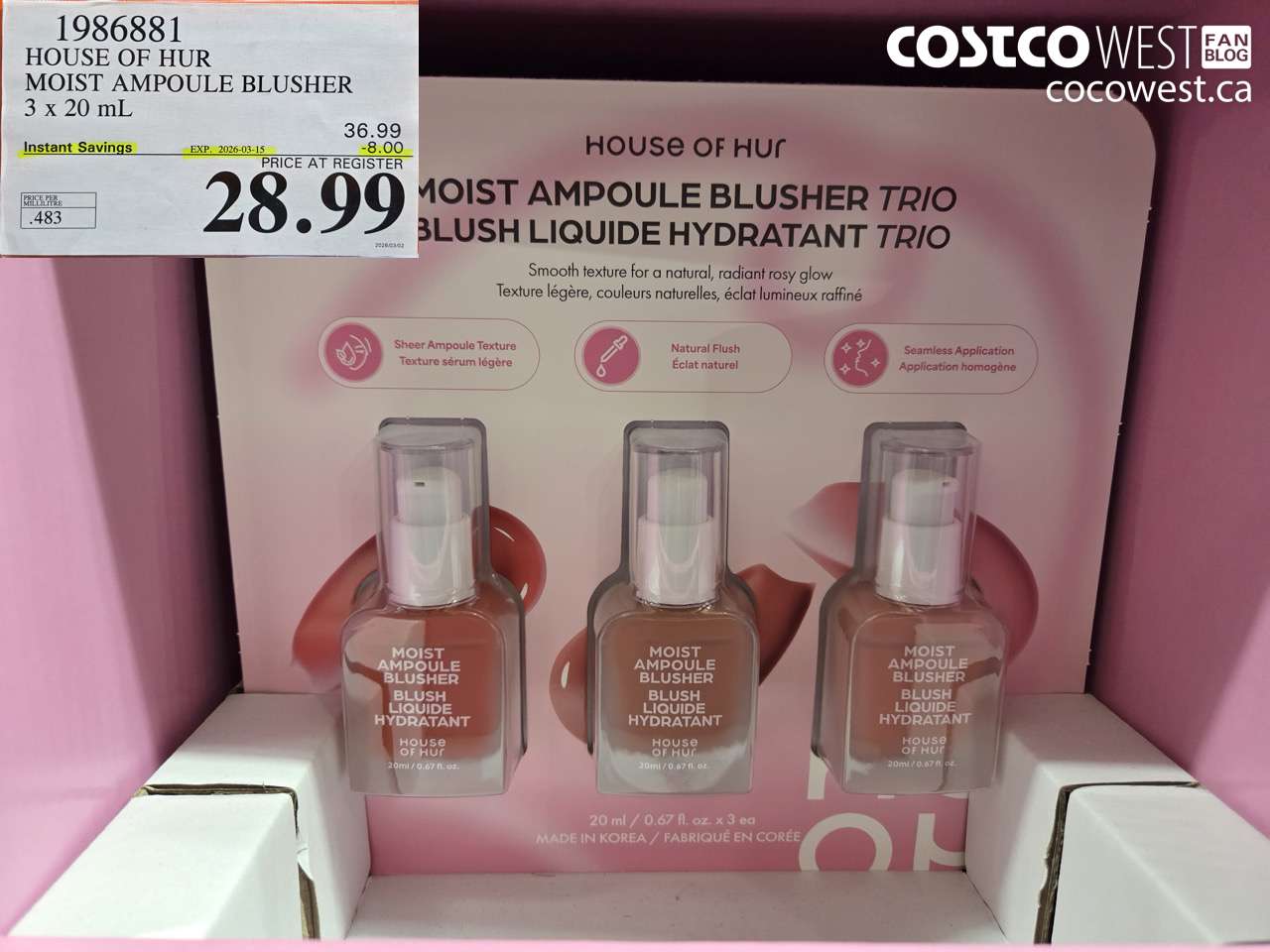 1986881 HOUSE OF HUR MOIST AMPOULE BLUSHER 3 X 20ML ($8.00 INSTANT SAVINGS EXPIRES ON 2026-03-15) $28.99