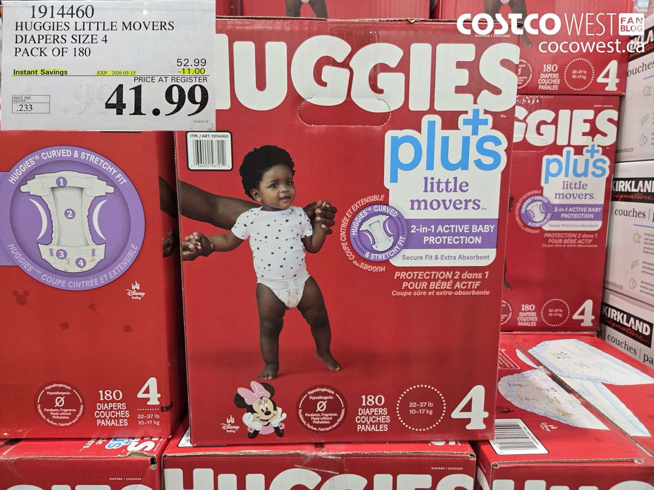 1914460 HUGGIES LITTLE MOVERS DIAPERS SIZE 4 PACK OF 180 ($11.00 INSTANT SAVINGS EXPIRES ON 2026-03-15) $41.99