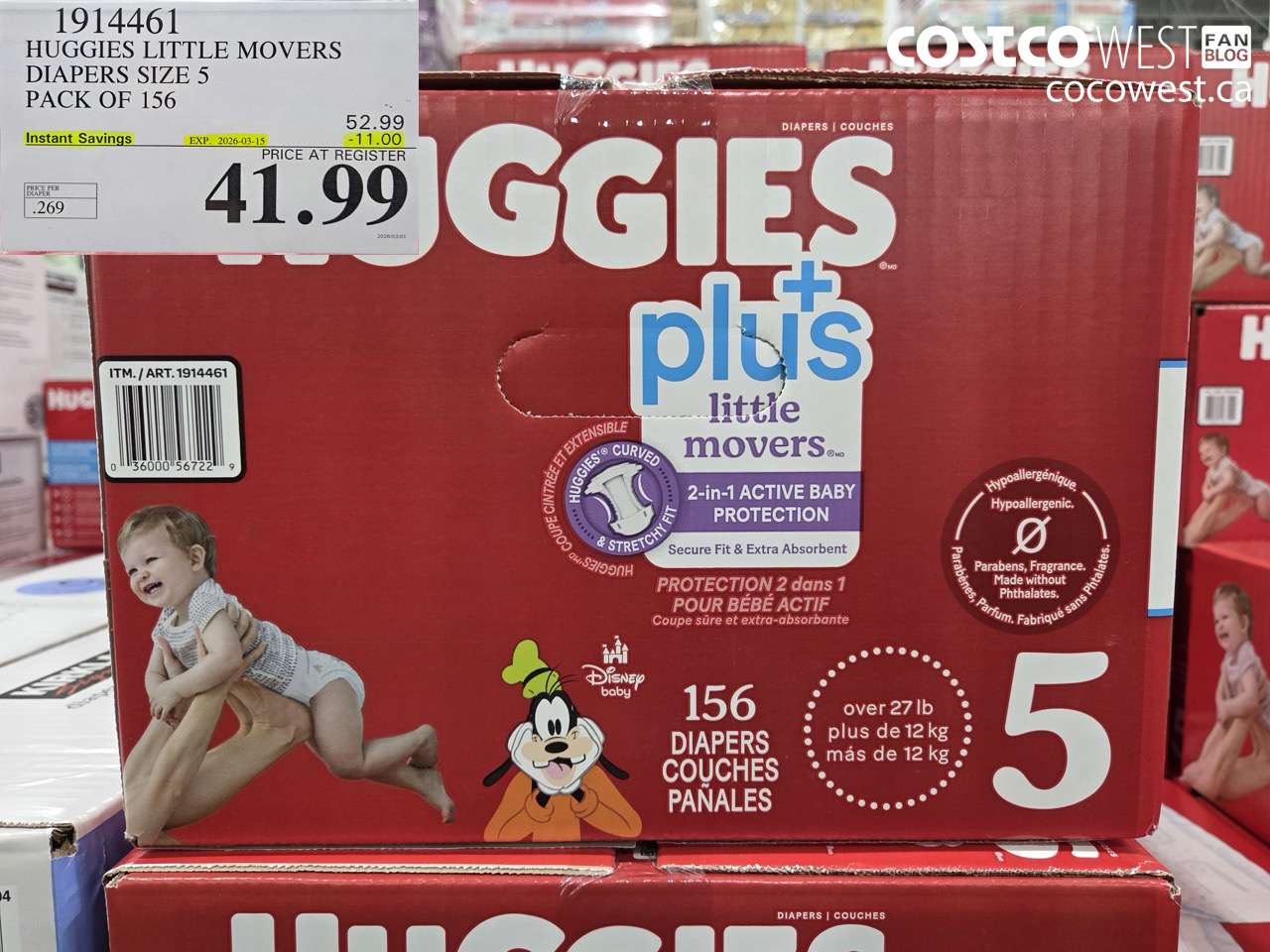 1914461 HUGGIES LITTLE MOVERS DIAPERS SIZE 5 PACK OF 156 ($11.00 INSTANT SAVINGS EXPIRES ON 2026-03-15) $41.99