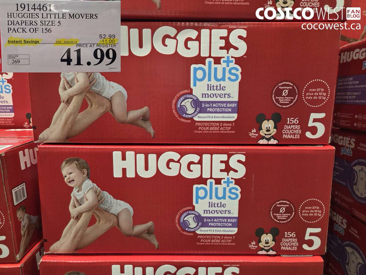 1914461 HUGGIES LITTLE MOVERS DIAPERS SIZE 5 PACK OF 156 ($11.00 INSTANT SAVINGS EXPIRES ON 2026-03-15) $41.99