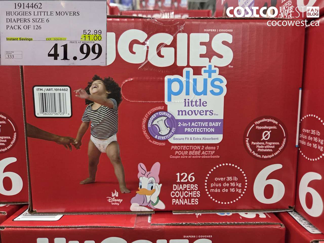 1914462 HUGGIES LITTLE MOVERS DIAPERS SIZE 6 PACK OF 126 ($11.00 INSTANT SAVINGS EXPIRES ON 2026-03-15) $41.99