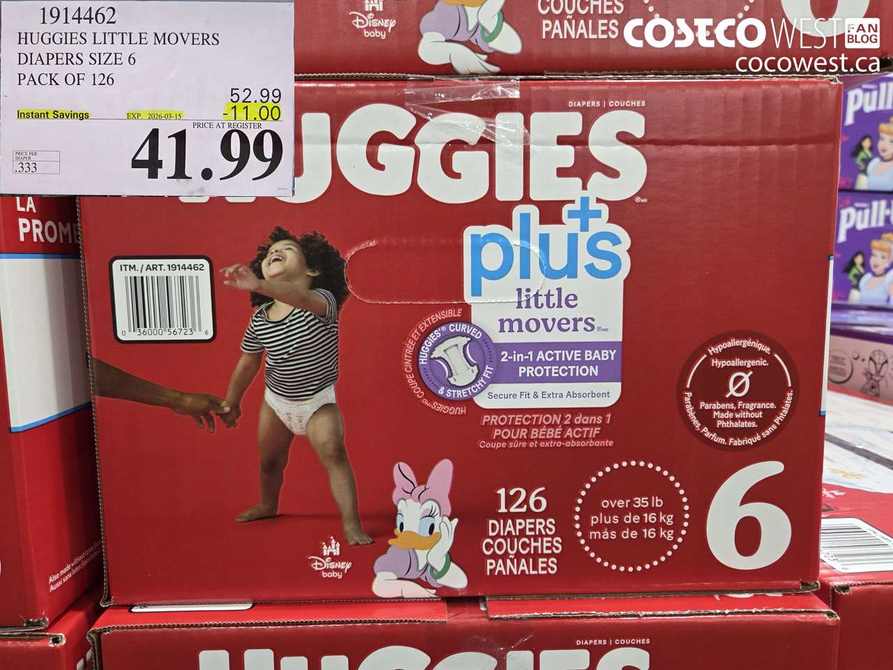 1914462 HUGGIES LITTLE MOVERS DIAPERS SIZE 6 PACK OF 126 ($11.00 INSTANT SAVINGS EXPIRES ON 2026-03-15) $41.99
