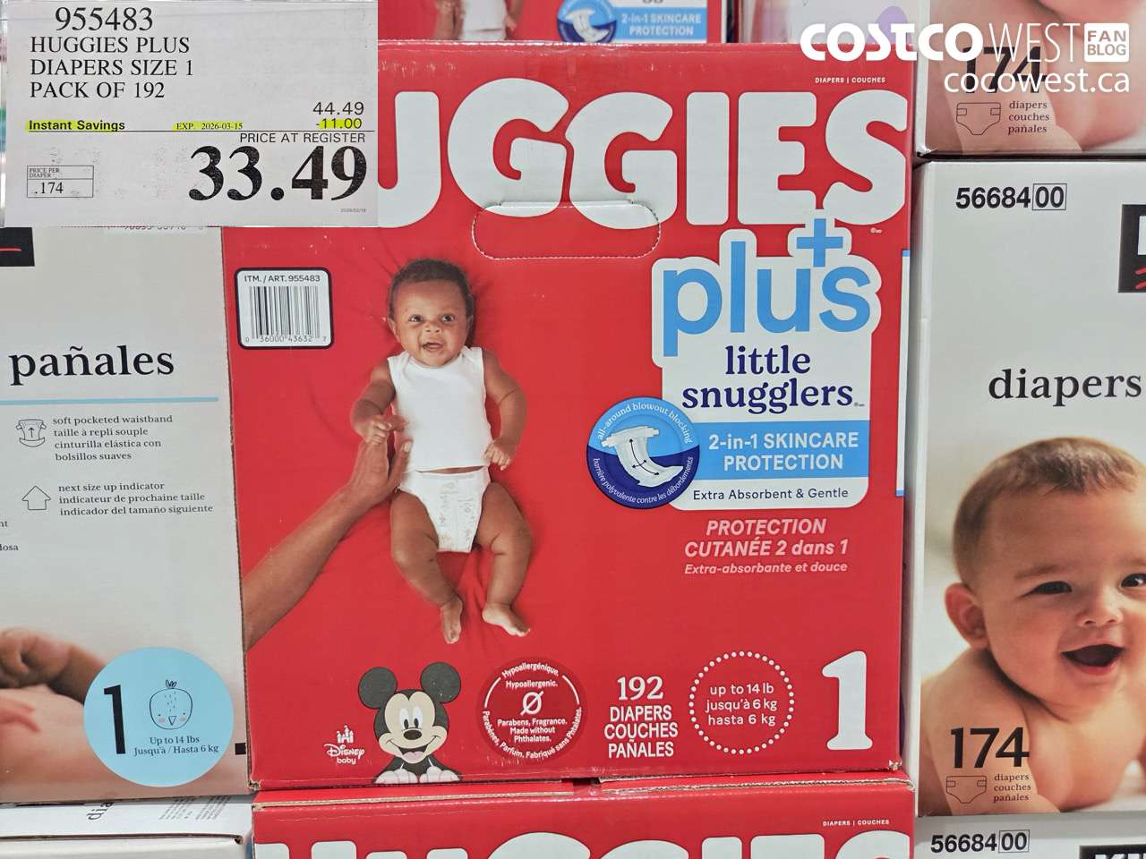 955483 HUGGIES PLUS DIAPERS SIZE 1 PACK OF 192 ($11.00 INSTANT SAVINGS EXPIRES ON 2026-03-15) $33.49