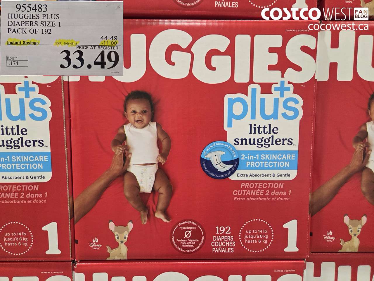 955483 HUGGIES PLUS DIAPERS SIZE 1 PACK OF 192 ($11.00 INSTANT SAVINGS EXPIRES ON 2026-03-15) $33.49