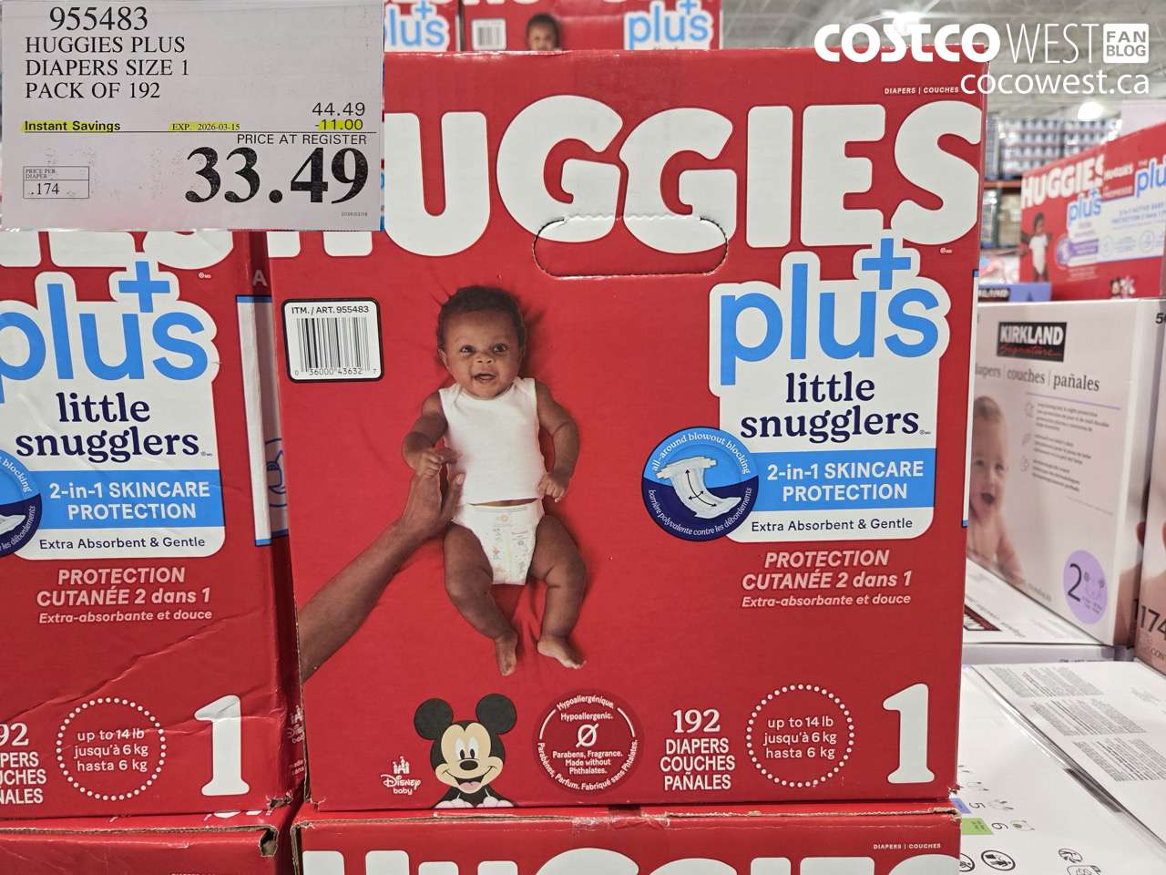 955483 HUGGIES PLUS DIAPERS SIZE 1 PACK OF 192 ($11.00 INSTANT SAVINGS EXPIRES ON 2026-03-15) $33.49