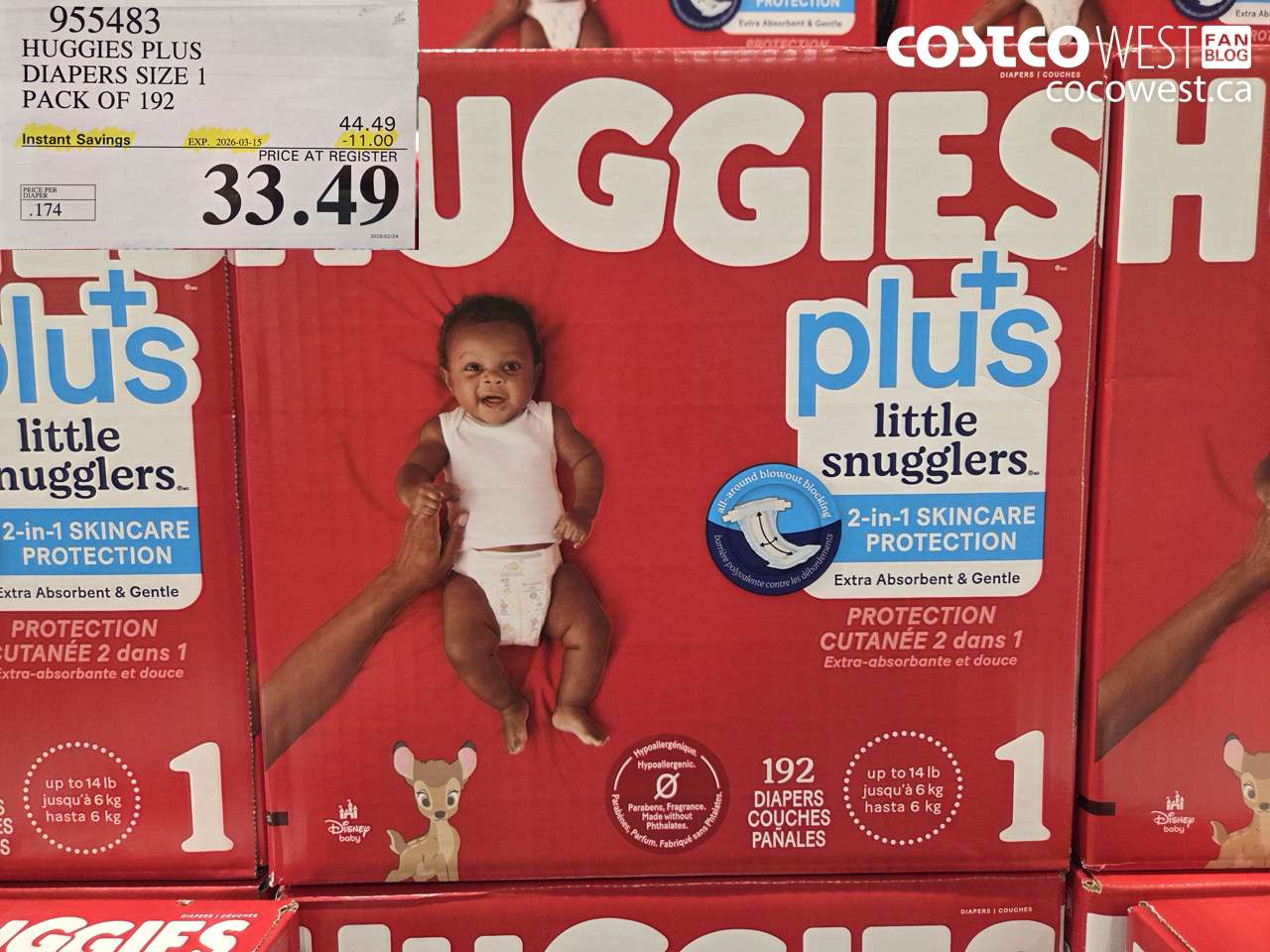 955483 HUGGIES PLUS DIAPERS SIZE 1 PACK OF 192 ($11.00 INSTANT SAVINGS EXPIRES ON 2026-03-15) $33.49