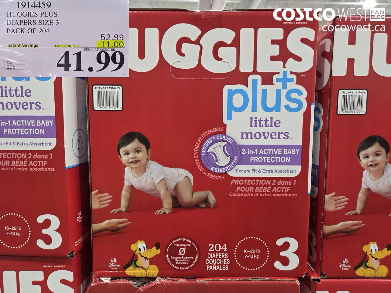 1914459 HUGGIES PLUS DIAPERS SIZE 3 PACK OF 204 ($11.00 INSTANT SAVINGS EXPIRES ON 2026-03-15) $41.99