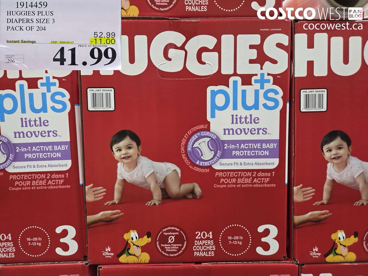 1914459 HUGGIES PLUS DIAPERS SIZE 3 PACK OF 204 ($11.00 INSTANT SAVINGS EXPIRES ON 2026-03-15) $41.99