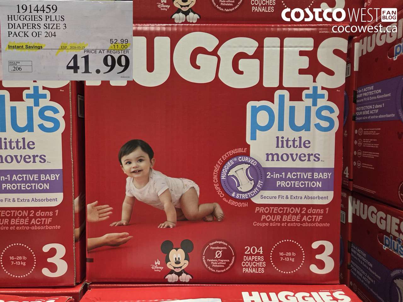 1914459 HUGGIES PLUS DIAPERS SIZE 3 PACK OF 204 ($11.00 INSTANT SAVINGS EXPIRES ON 2026-03-15) $41.99