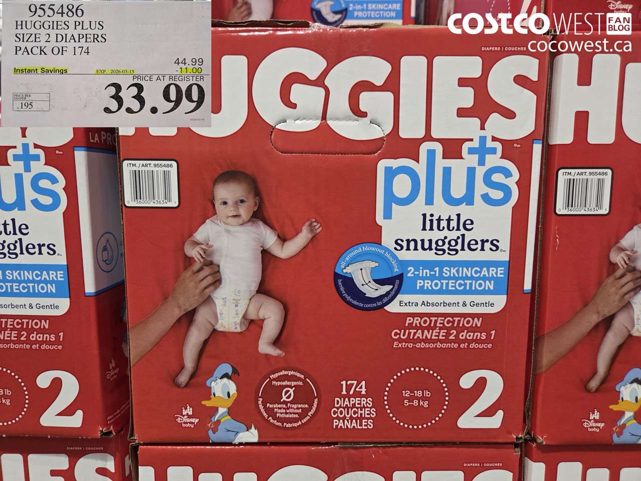 955486 HUGGIES PLUS SIZE 2 DIAPERS PACK OF 174 ($11.00 INSTANT SAVINGS EXPIRES ON 2026-03-15) $33.99