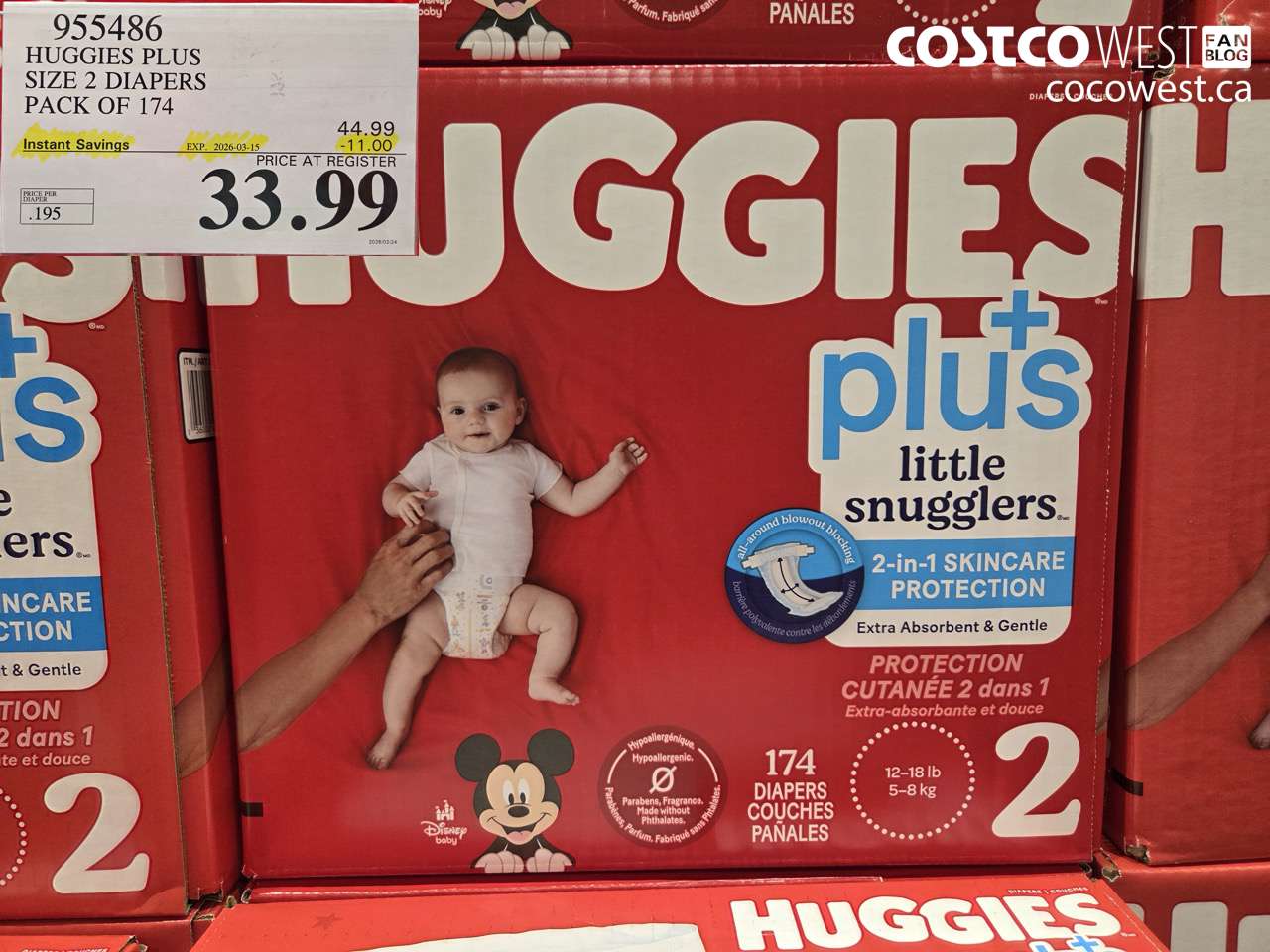 955486 HUGGIES PLUS SIZE 2 DIAPERS PACK OF 174 ($11.00 INSTANT SAVINGS EXPIRES ON 2026-03-15) $33.99