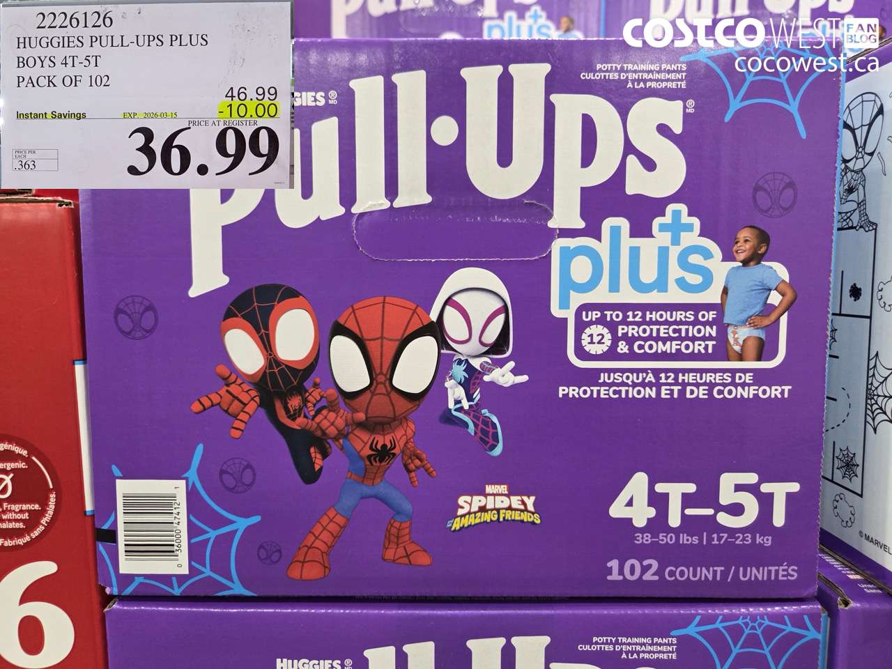 2226126 HUGGIES PULL-UPS PLUS BOYS 4T-5T PACK OF 102 ($10.00 INSTANT SAVINGS EXPIRES ON 2026-03-15) $36.99