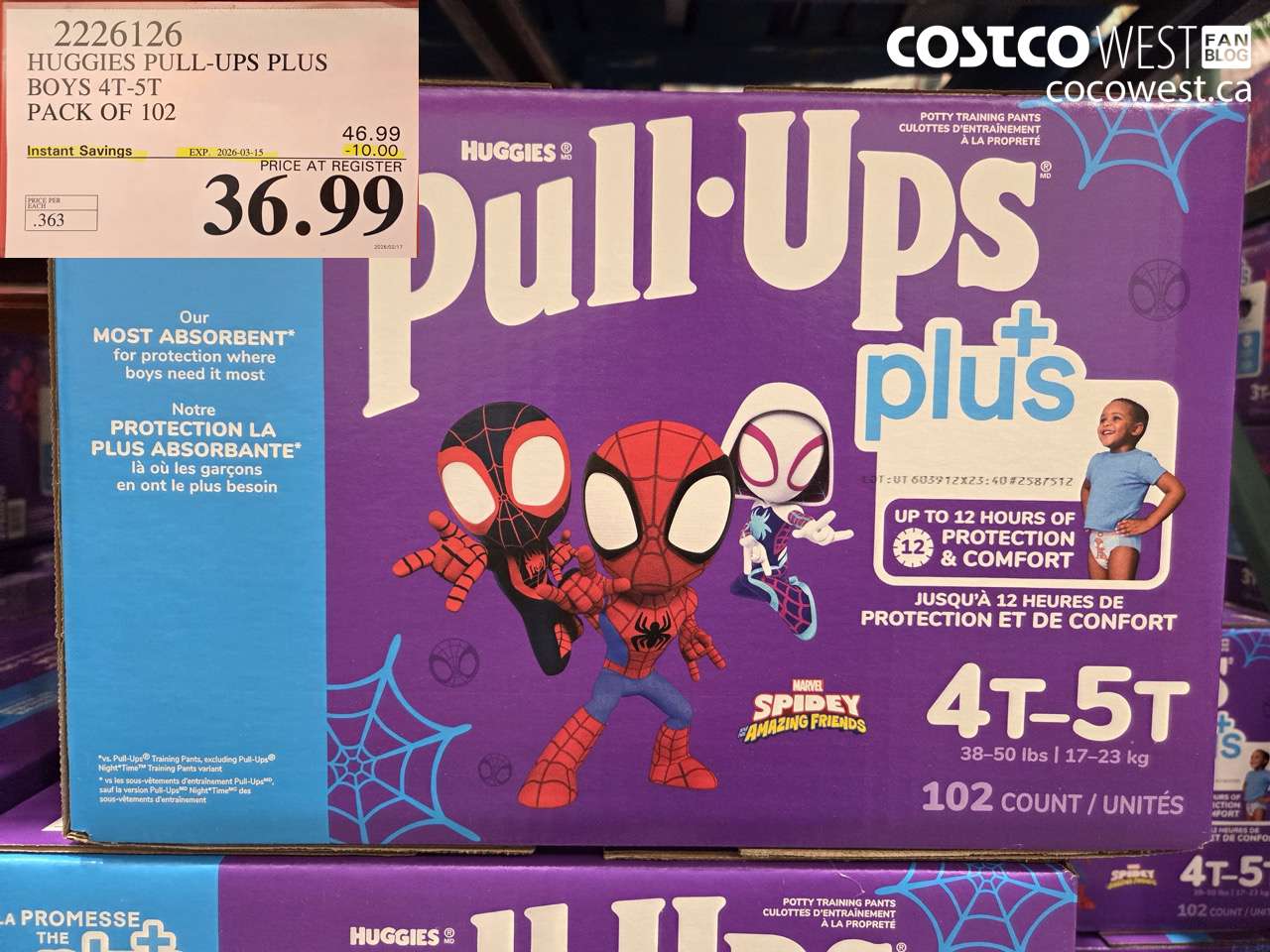 2226126 HUGGIES PULL-UPS PLUS BOYS 4T-5T PACK OF 102 ($10.00 INSTANT SAVINGS EXPIRES ON 2026-03-15) $36.99