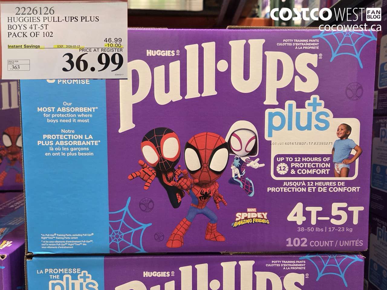 2226126 HUGGIES PULL-UPS PLUS BOYS 4T-5T PACK OF 102 ($10.00 INSTANT SAVINGS EXPIRES ON 2026-03-15) $36.99