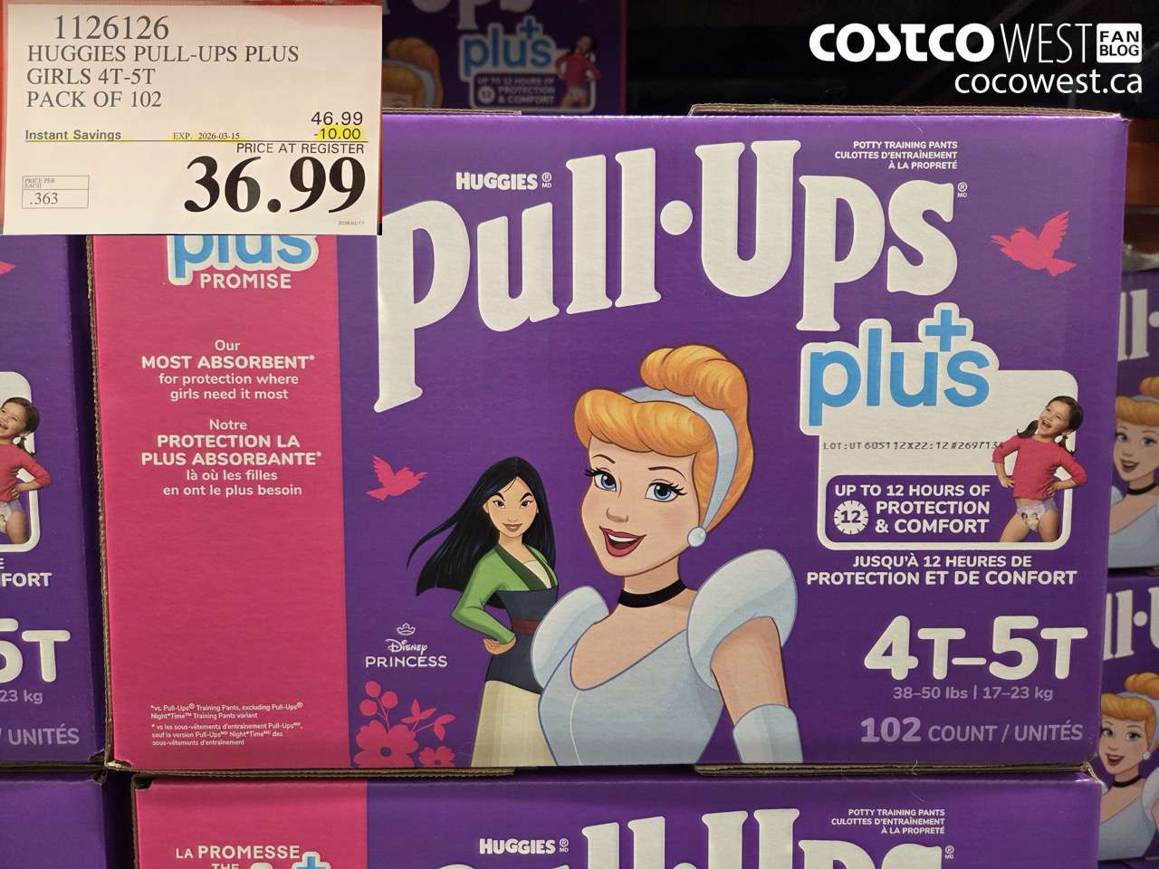 1126126 HUGGIES PULL-UPS PLUS GIRLS 4T-5T PACK OF 102 ($10.00 INSTANT SAVINGS EXPIRES ON 2026-03-15) $36.99