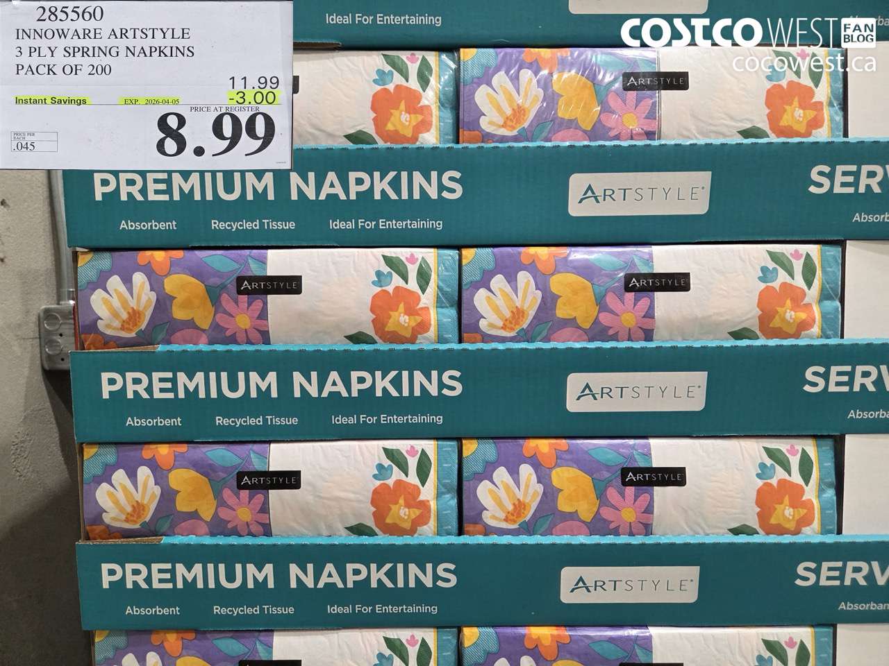 285560 INNOWARE ARTSTYLE 3 PLY SPRING NAPKINS PACK OF 200 ($3.00 INSTANT SAVINGS EXPIRES ON 2026-04-05) $8.99