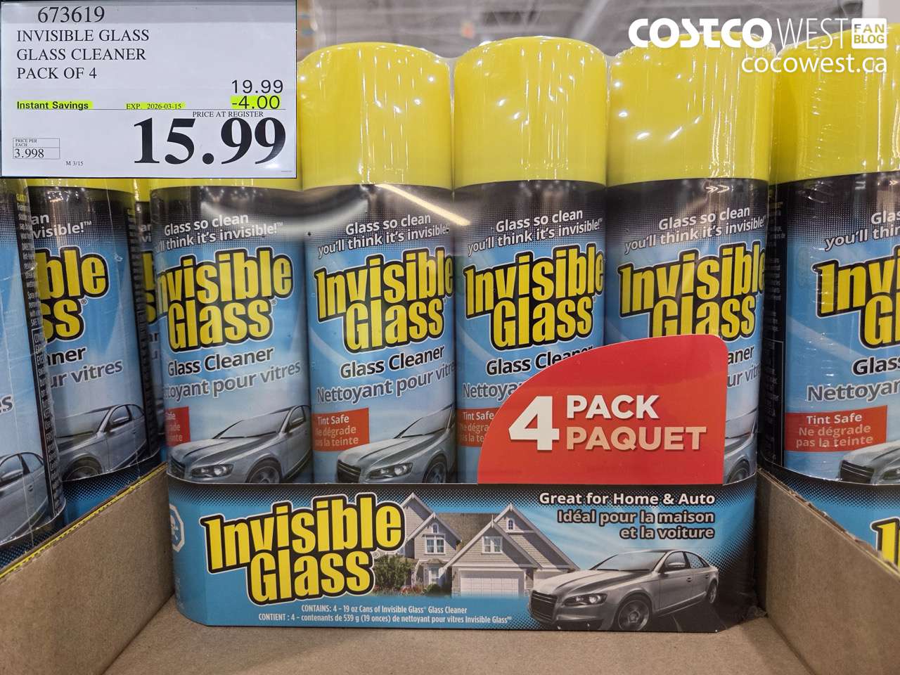 673619 INVISIBLE GLASS GLASS CLEANER PACK OF 4 ($4.00 INSTANT SAVINGS EXPIRES ON 2026-03-15) $15.99