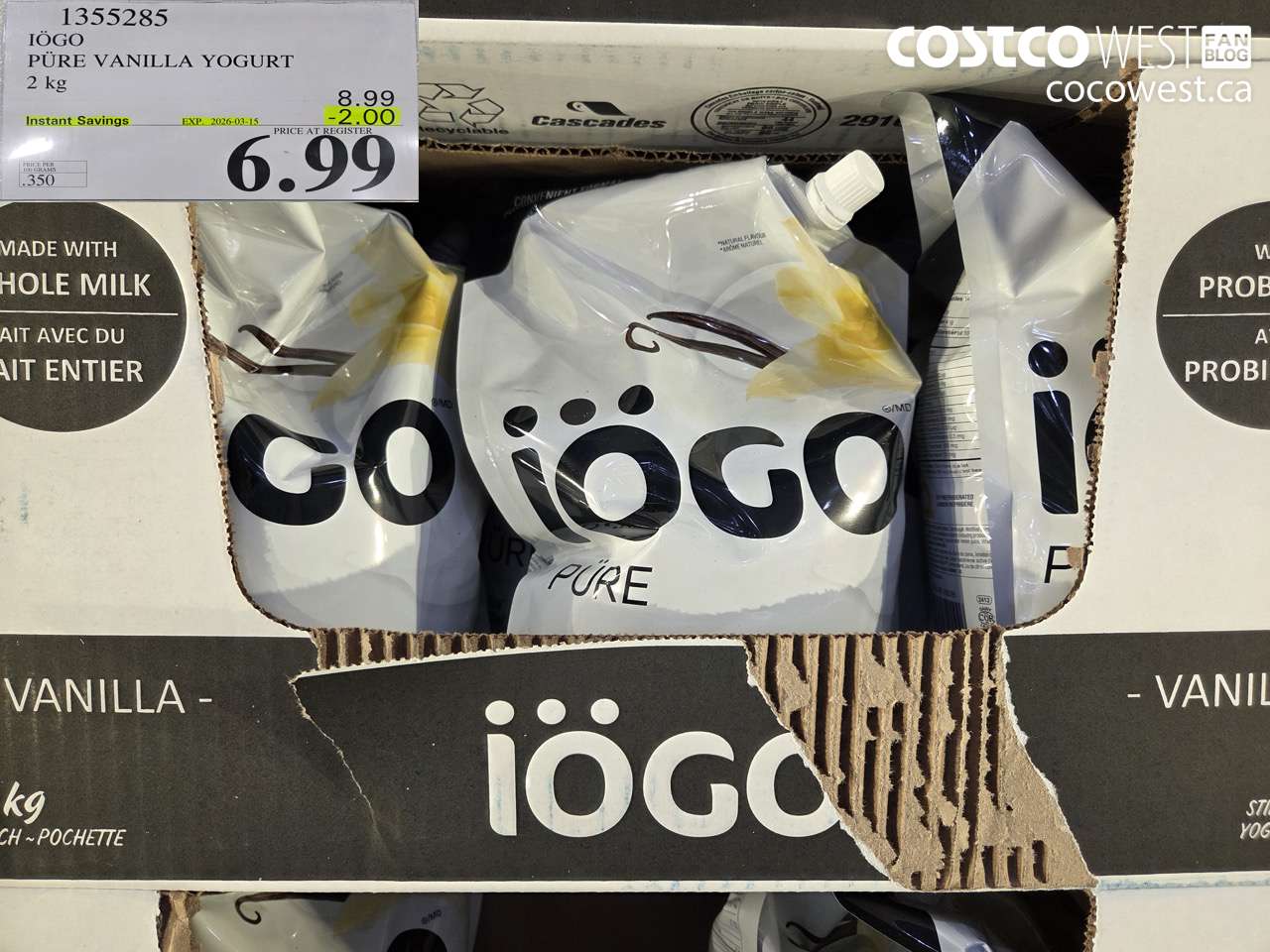 1355285 IOGO PURE VANILLA YOGURT 2 KG ($2.00 INSTANT SAVINGS EXPIRES ON 2026-03-15) $6.99