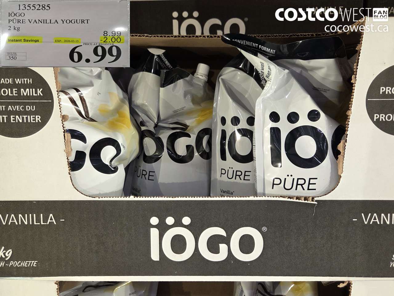 1355285 IÖGO PÜRE VANILLA YOGURT 2 KG ($2.00 INSTANT SAVINGS EXPIRES ON 2026-03-15) $6.99