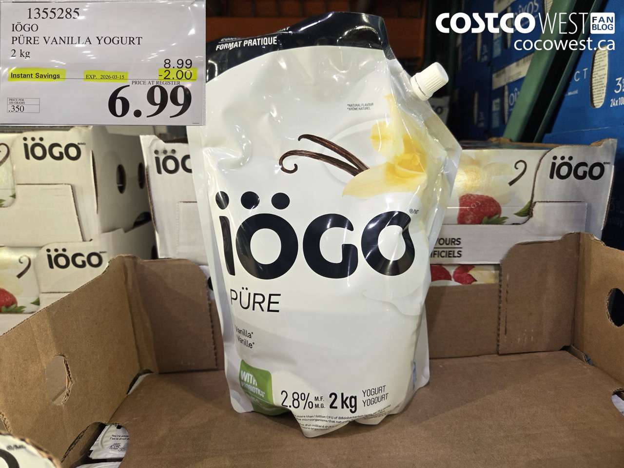 1355285 IÖGO PÜRE VANILLA YOGURT 2 KG ($2.00 INSTANT SAVINGS EXPIRES ON 2026-03-15) $6.99