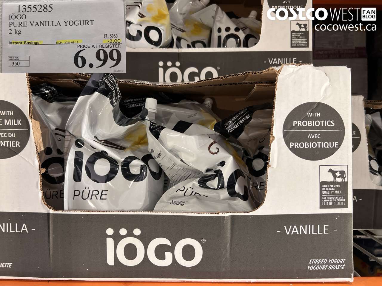 1355285 IOGO PURE VANILLA YOGURT 2 KG ($2.00 INSTANT SAVINGS EXPIRES ON 2026-03-17) $6.99