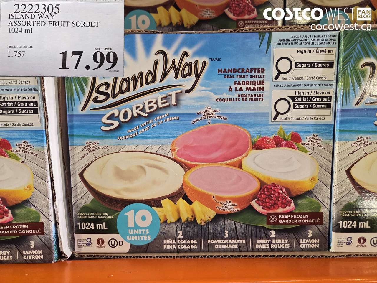 2222305 ISLAND WAY ASSORTED FRUIT SORBET 1024 ML $17.99