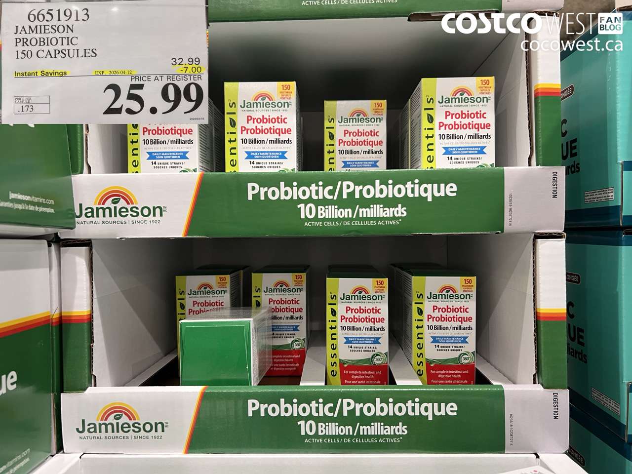 6651913 JAMIESON PROBIOTIC 150 CAPSULES ($7.00 INSTANT SAVINGS EXPIRES ON 2026-04-12) $25.99