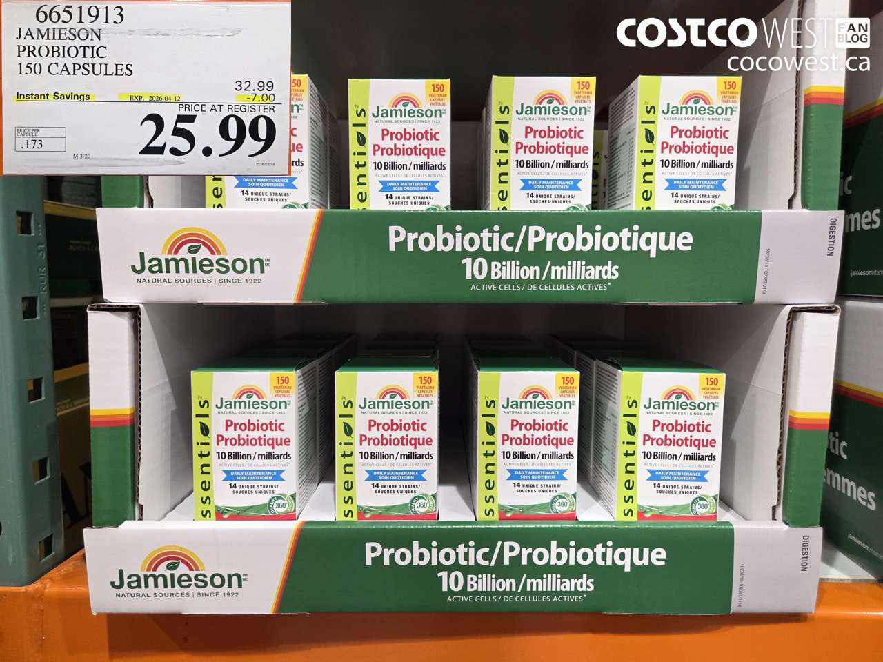 6651913 JAMIESON PROBIOTIC 150 CAPSULES ($7.00 INSTANT SAVINGS EXPIRES ON 2026-04-12) $25.99