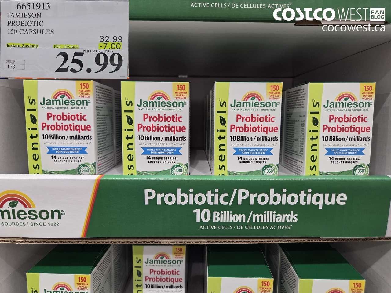 6651913 JAMIESON PROBIOTIC 150 CAPSULES ($7.00 INSTANT SAVINGS EXPIRES ON 2026-04-12) $25.99