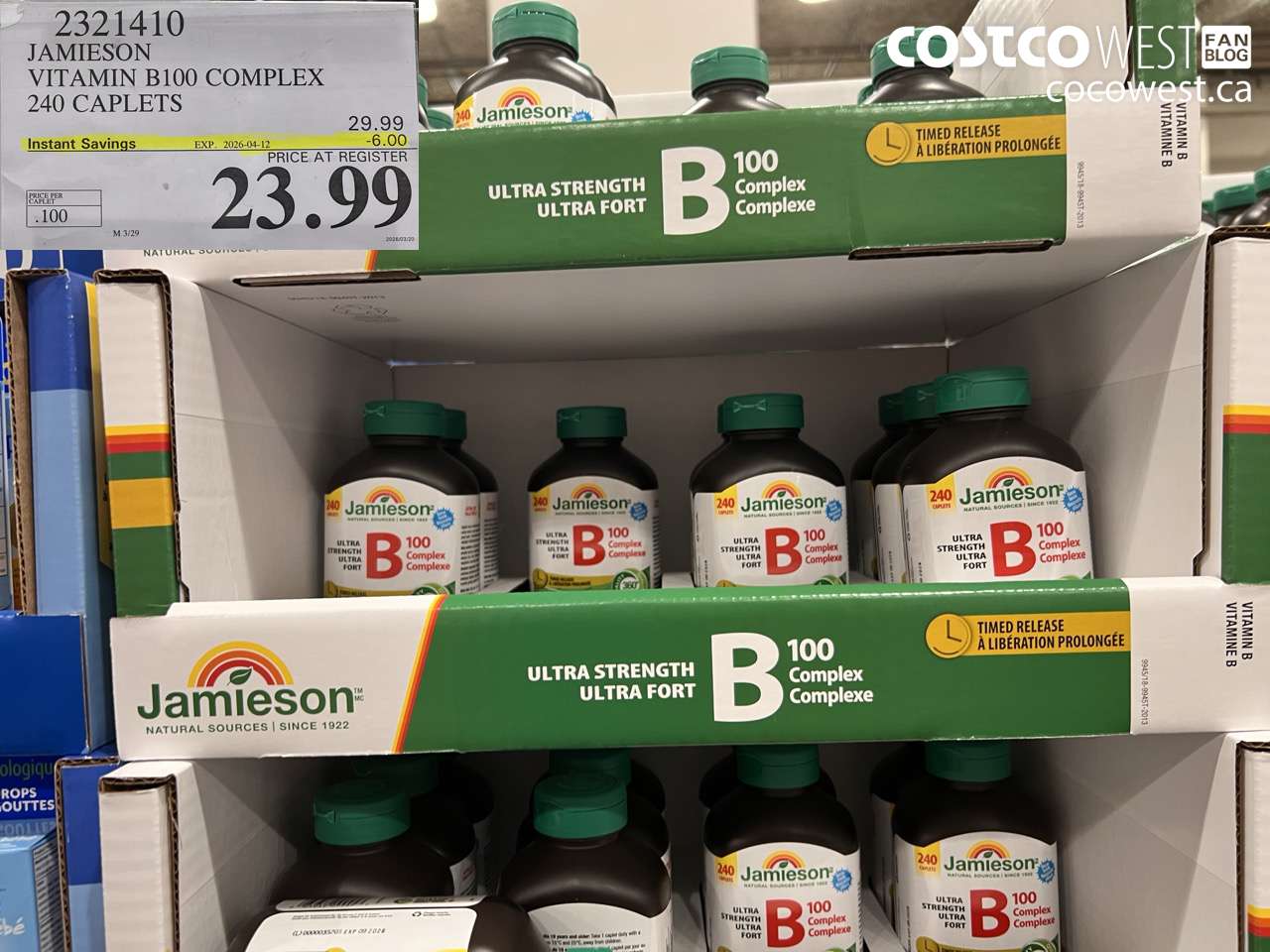 23214110 JAMIESON VITAMIN B100 COMPLEX 240 CAPLETS ($6.00 INSTANT SAVINGS EXPIRES ON 2026-04-12) $23.99