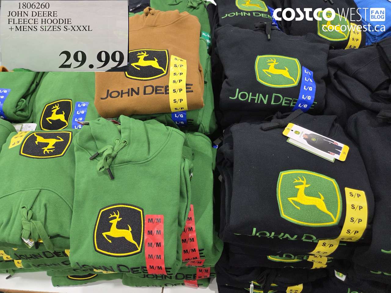 1806260 JOHN DEERE FLEECE HOODIE + MENS SIZES S-XXXL $29.99
