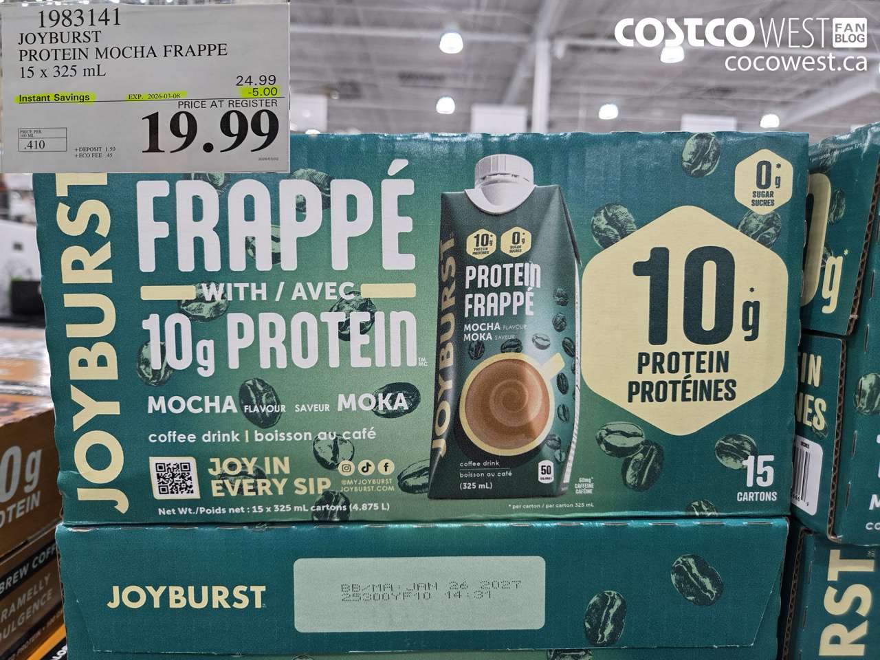 1983141 JOYBURST PROTEIN MOCHA FRAPPE 15 X 325ML ($5.00 INSTANT SAVINGS EXPIRES ON 2026-03-08) $19.99