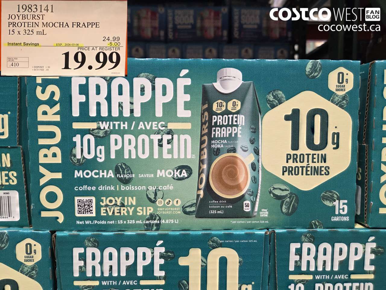 1983141 JOYBURST PROTEIN MOCHA FRAPPE 15 X 325 ML ($5.00 INSTANT SAVINGS EXPIRES ON 2026-03-08) $19.99