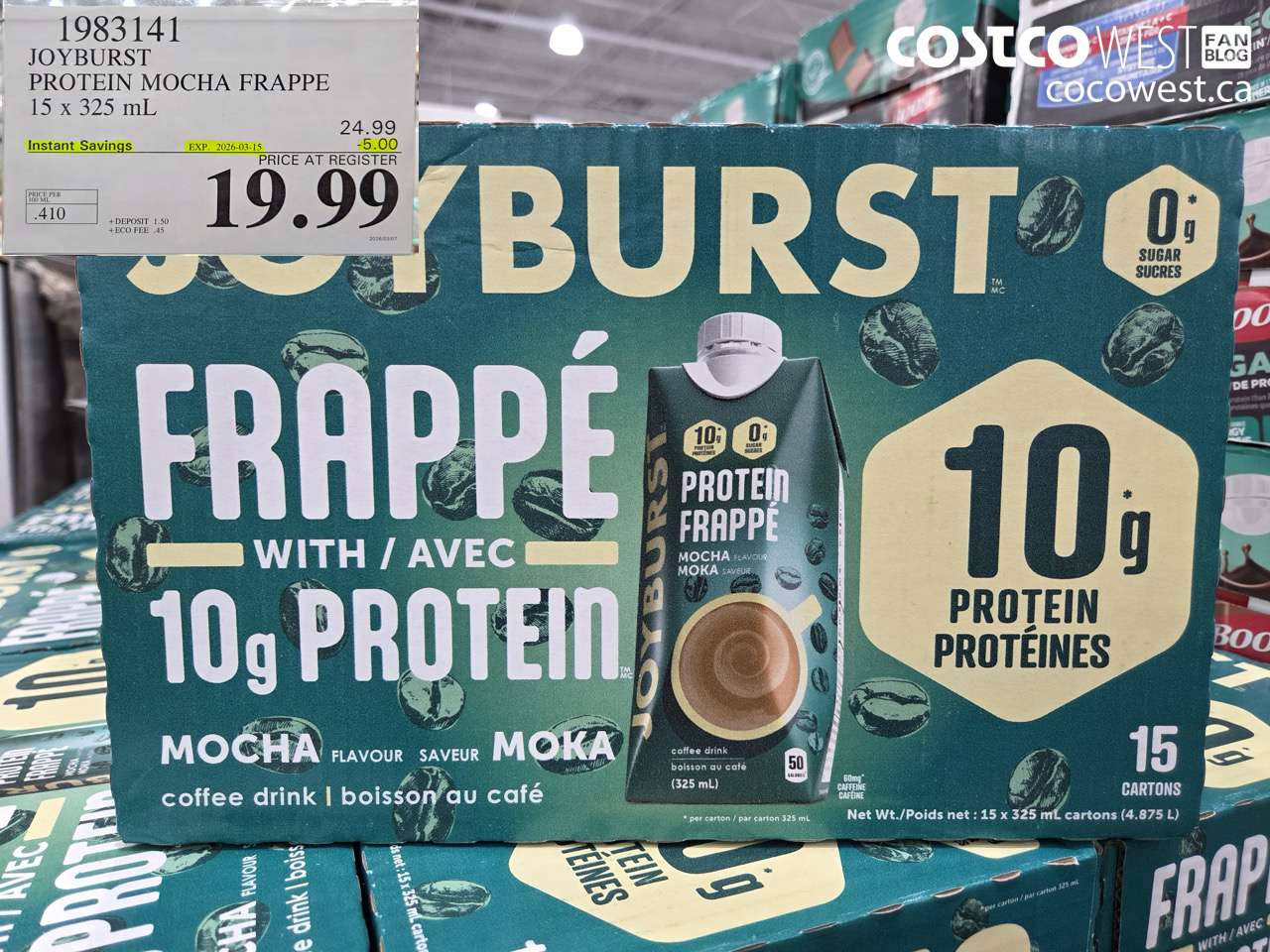 1983141 JOYBURST PROTEIN MOCHA FRAPPE 15 X 325 ML ($5.00 INSTANT SAVINGS EXPIRES ON 2026-03-15) $19.99