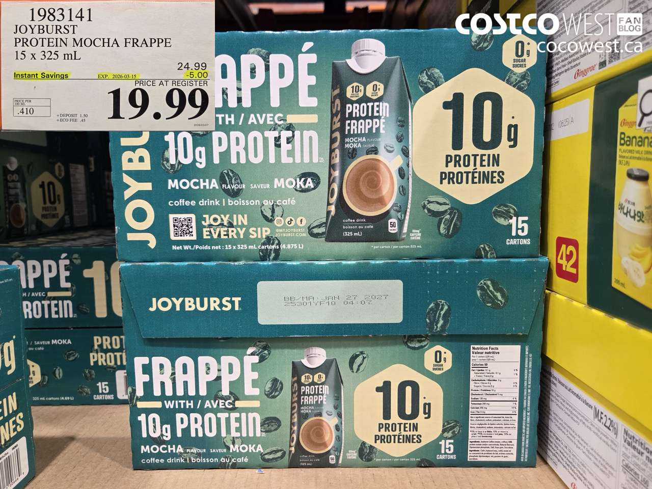 19831541 JOYBURST PROTEIN MOCHA FRAPPE 15 X 325 ML ($5.00 INSTANT SAVINGS EXPIRES ON 2026-03-15) $19.99