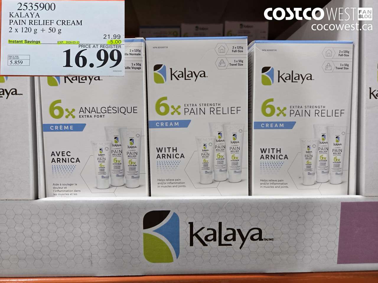 2535900 KALAYA PAIN RELIEF CREAM 2 X 120 G + 50 G ($5.00 INSTANT SAVINGS EXPIRES ON 2026-03-15) $16.99