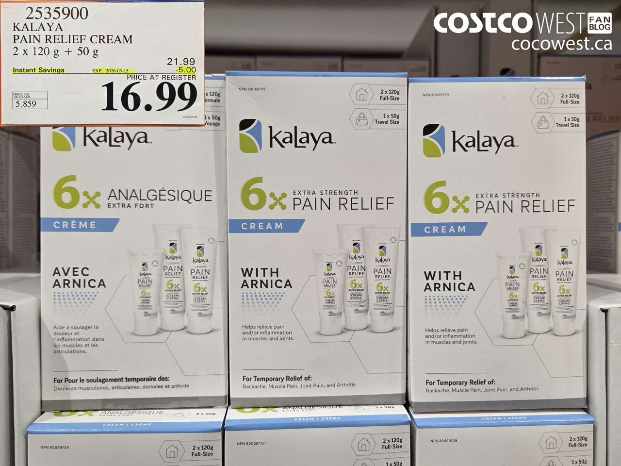 2535900 KALAYA PAIN RELIEF CREAM 2 X 120 G + 50 G ($5.00 INSTANT SAVINGS EXPIRES ON 2026-03-15) $16.99