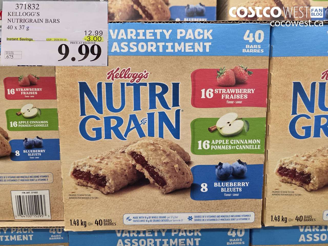 371832 KELLOGG'S NUTRIGRAIN BARS 40 X 37 G ($3.00 INSTANT SAVINGS EXPIRES ON 2026-03-15) $9.99